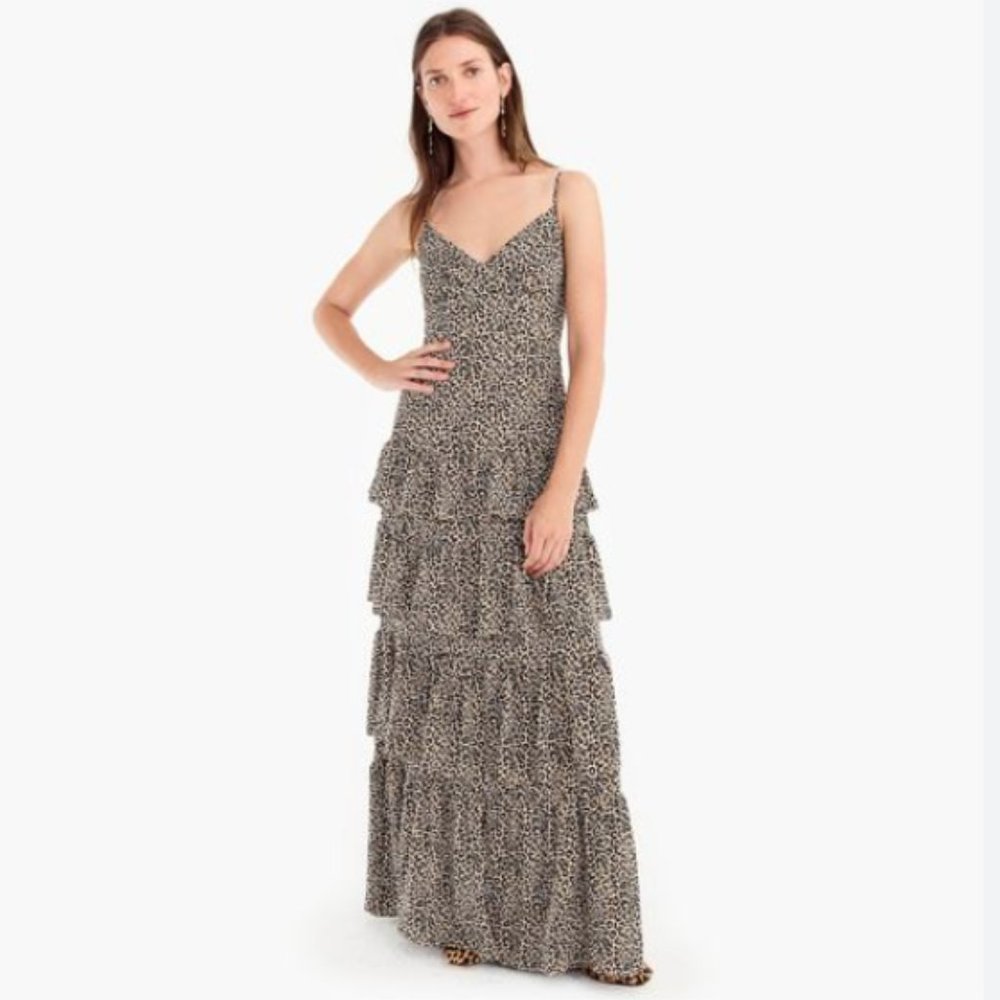 J. Crew Leopard Tiered Maxi Dress Cha Cha Cha Size 4